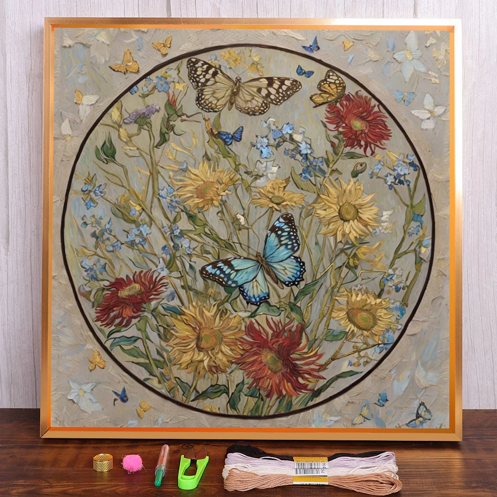 

Butterfly Flower Pre-Printed Cross-Stitch Set DIY Embroidery DMC Threads Handmade Sewing Handicraft Hobby Counted Design Mulina