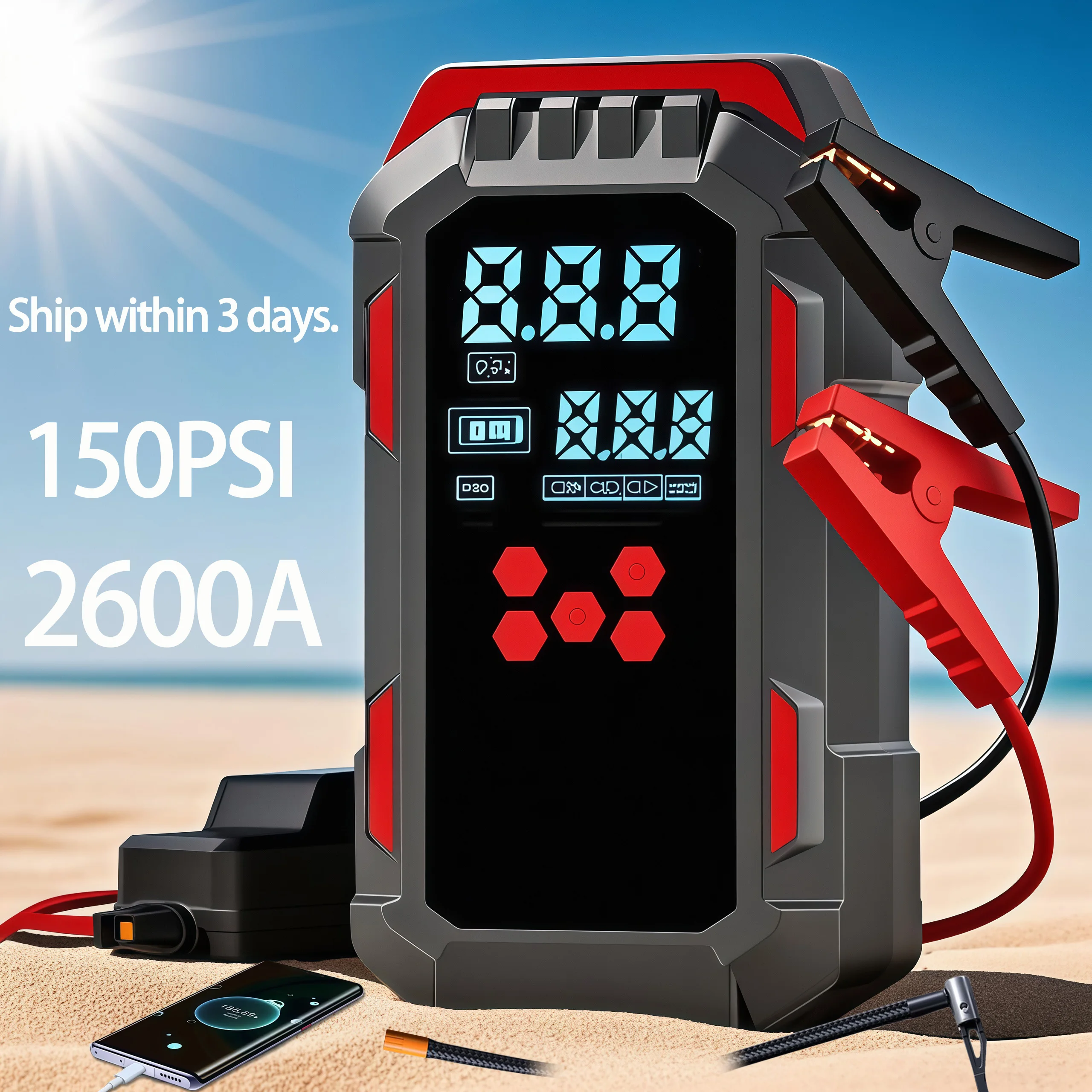 

AbuDodo 12v jump starter power bank 5000A jumpstarter battery Suitable for summer Booster car battery 150PSI jump starter car