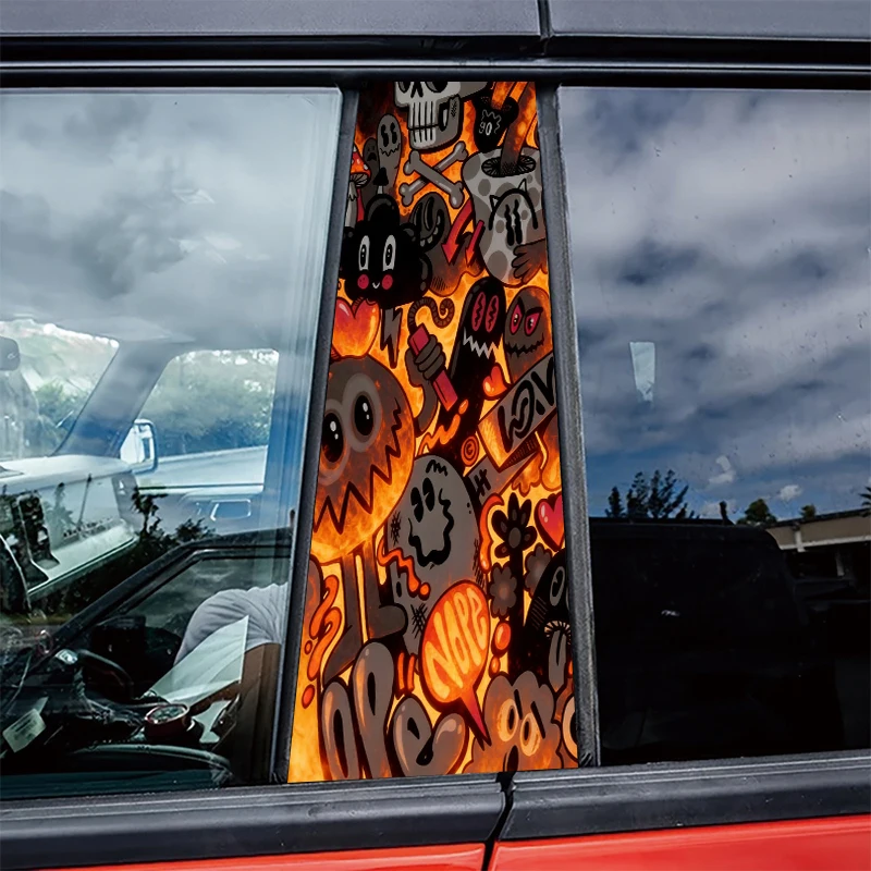 

2 штуки защитной пленки для автомобильных B-стойок, глянцевая, с эффектом темного граффити.