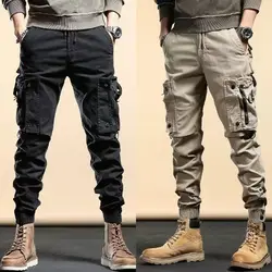 Fashion Korean Luxury New Arrival Men's Casual Drawstring Cotton Blend Zipper Spring and Autumn Trousers 2024 Slim Cargo Pants