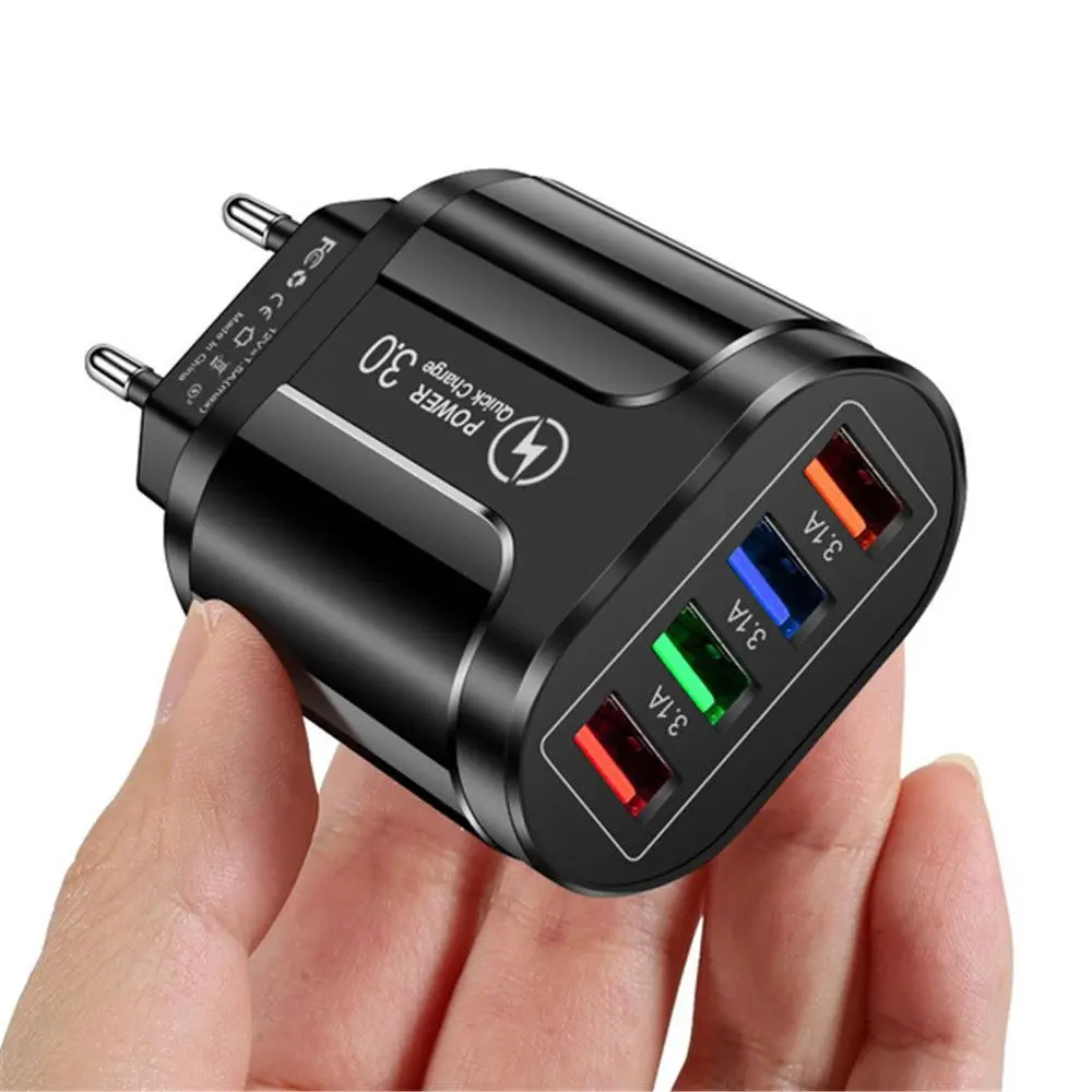 Universal 4 Ports Fast Quick Charge LED USB Hub Wall Charger Adapter UK EU US Plug Travel Phone Charger Power Socket Plug