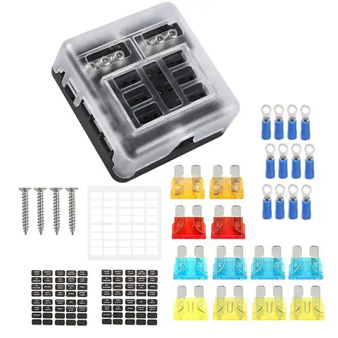 Dc12-24V 자동차 보트 RV 트럭용 네거티브 마린 퓨즈 박스 포함, LED 표시기 포함, 6 방향 방수 퓨즈 블록 액세서리 부품