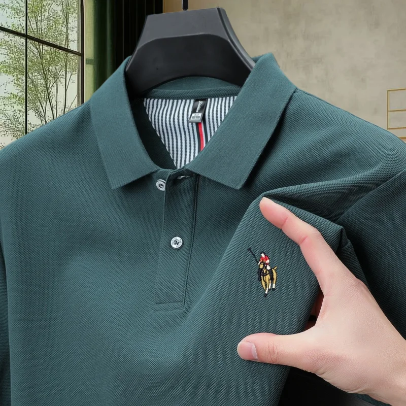 100%Cotton Fashionable Summer High-End Brand Exquisite Pony Embroidered Striped Polo Shirt Men Best-Selling Breathable Short Top