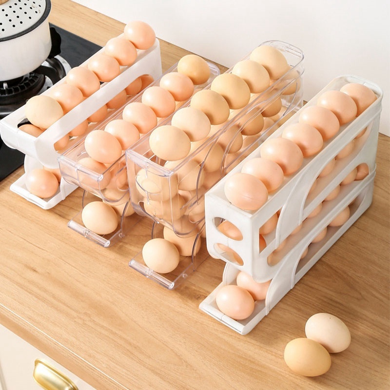  Egg Dispenser Automatic Rolling Egg Tray Organizer, Space Saving Refrigerator Egg Roller,Holds 20/30 Eggs Simultaneously 
