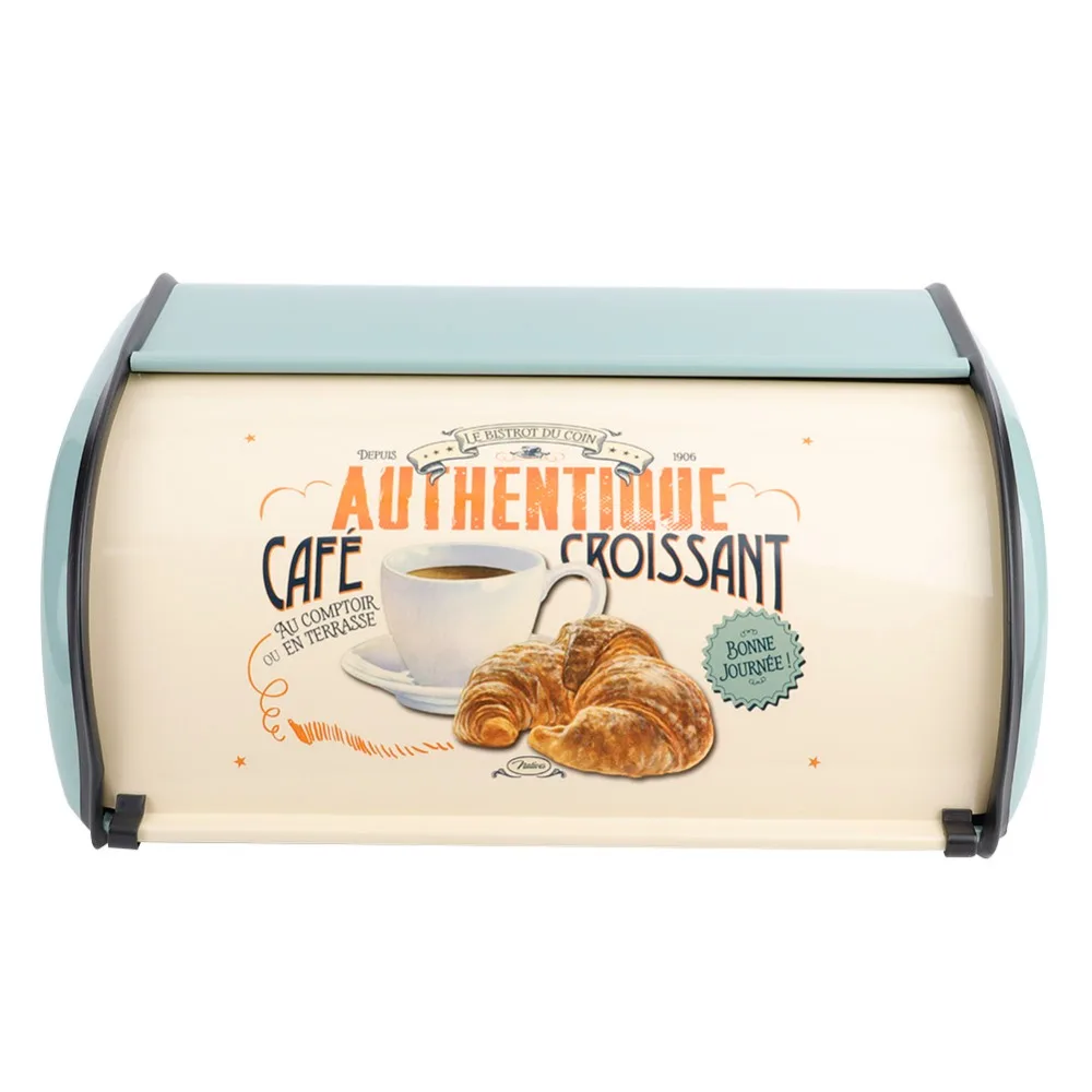 Practical Metal Bread Box Large Red/Blue Roll Top Bread Box 13.6*9.1*5.7 in Food Storage Bin Kitchen Counter