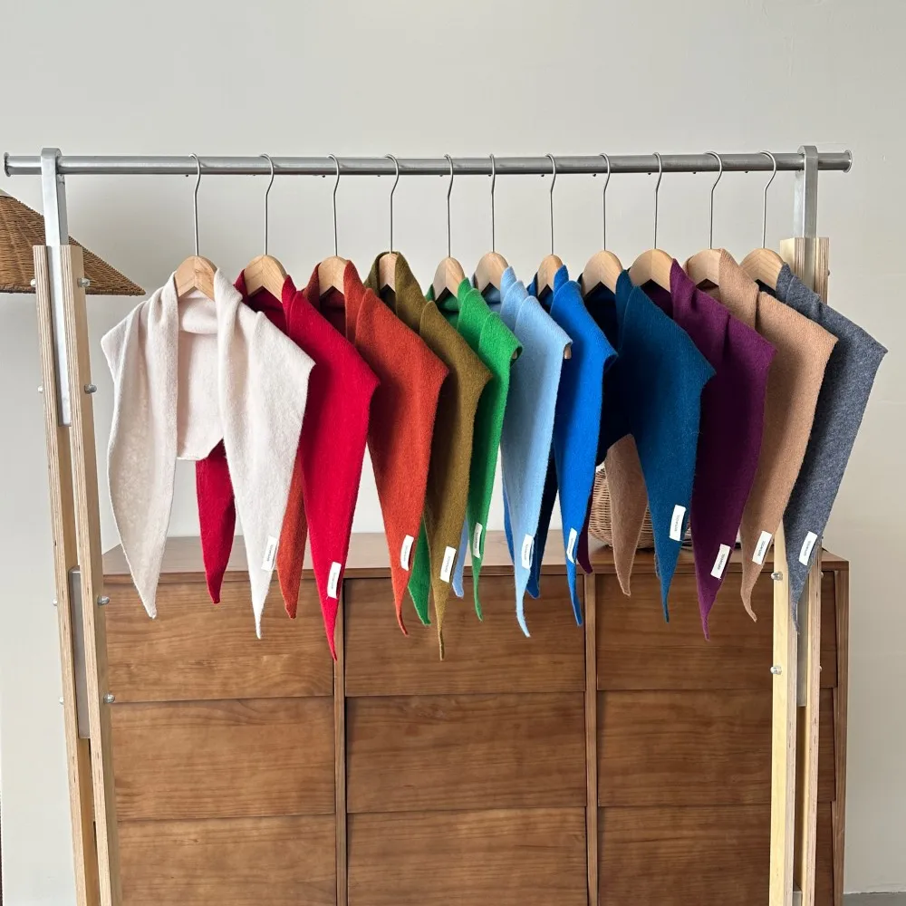 100% الصوف الشتاء وشاح للنساء الدافئة مثلث متماسكة الأوشحة الحجاب الصلبة سيدة شال التفاف الإناث الباشمينا باندانا وشاح الرأس جديد #2