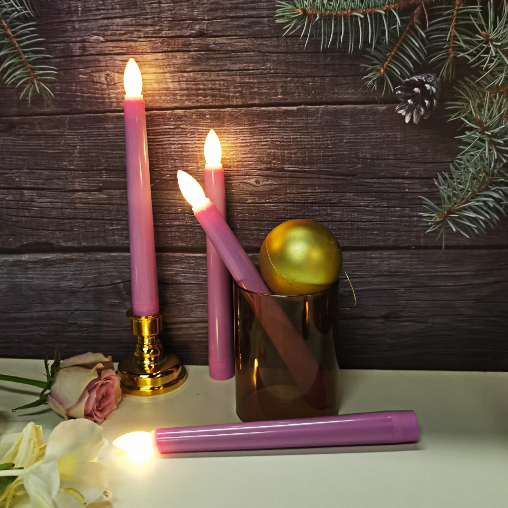 20cm LED Taper Candles Timer Remote & 3D Flickering Flames Battery Operated Fake Candle Pink Wedding Home Decoration Long Candle