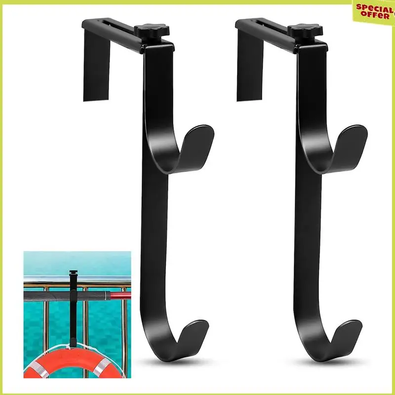 

A34R 4PCS Black Pool Hooks Metal Fence Hooks Pool Tool Holder For Telescopic Poles Skimmers Nets Brushes