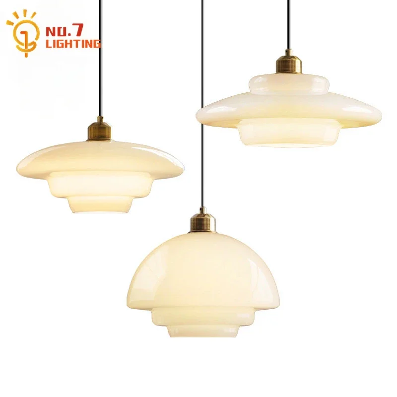 Imagem -03 - Led Milk Glass Pendant Lights Vento Creme Cobre Decorativo Teto Pendurado Lâmpada Designer E27 Arte Cozinha Sala de Jantar Restaurante