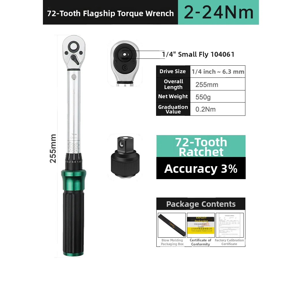 

2Pcs High Precision 72 Tooth Ratchet Torque Wrench Set Chromium Vanadium Steel For Car Bike Engine Bolt Tightening Garage Tools