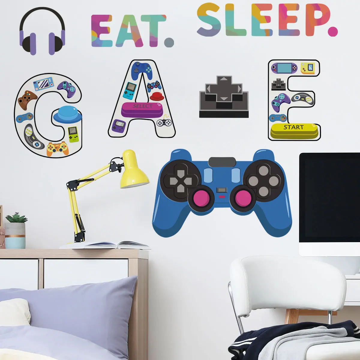30*90cm Game Wall Stickers Game Eat Sleep Wall Stickers Creative Game Living Room Bedroom Study Decoration Mural Wall Stickers