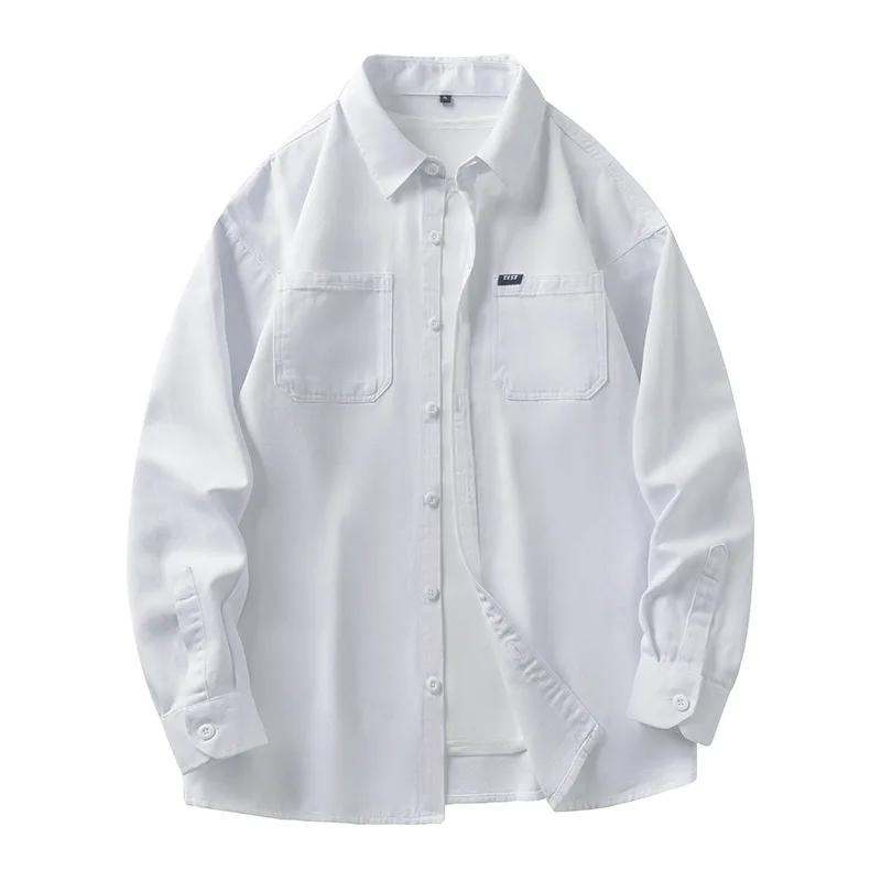 mens Workwear Loose Fit Long Sleeve Button-down Cotton Overshirt