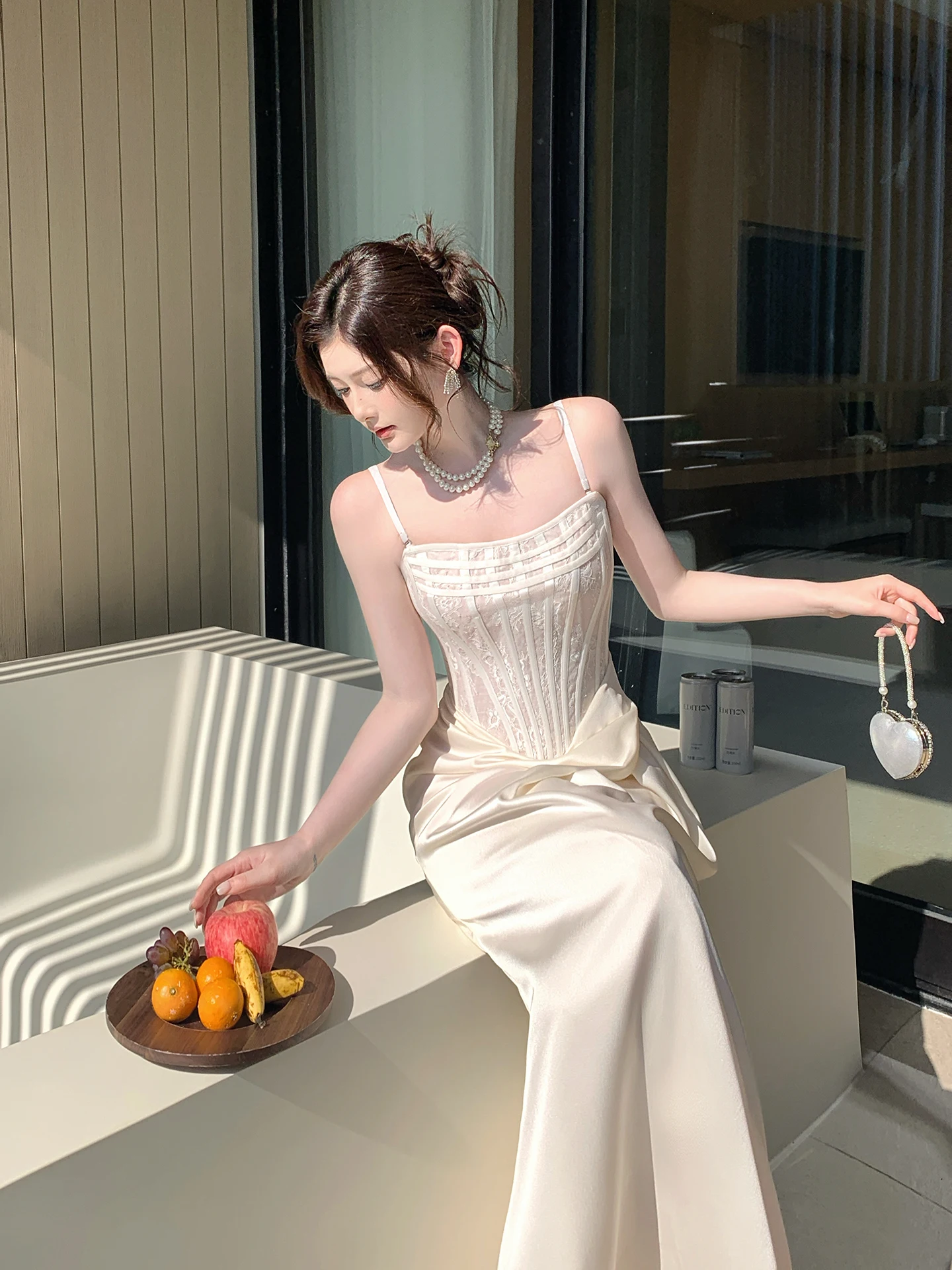 

Элегантное атласное женское платье Fibone Dr с эффектом легкости, свадебное, во французском стиле, с присборенной талией, без рукавов, на молнии