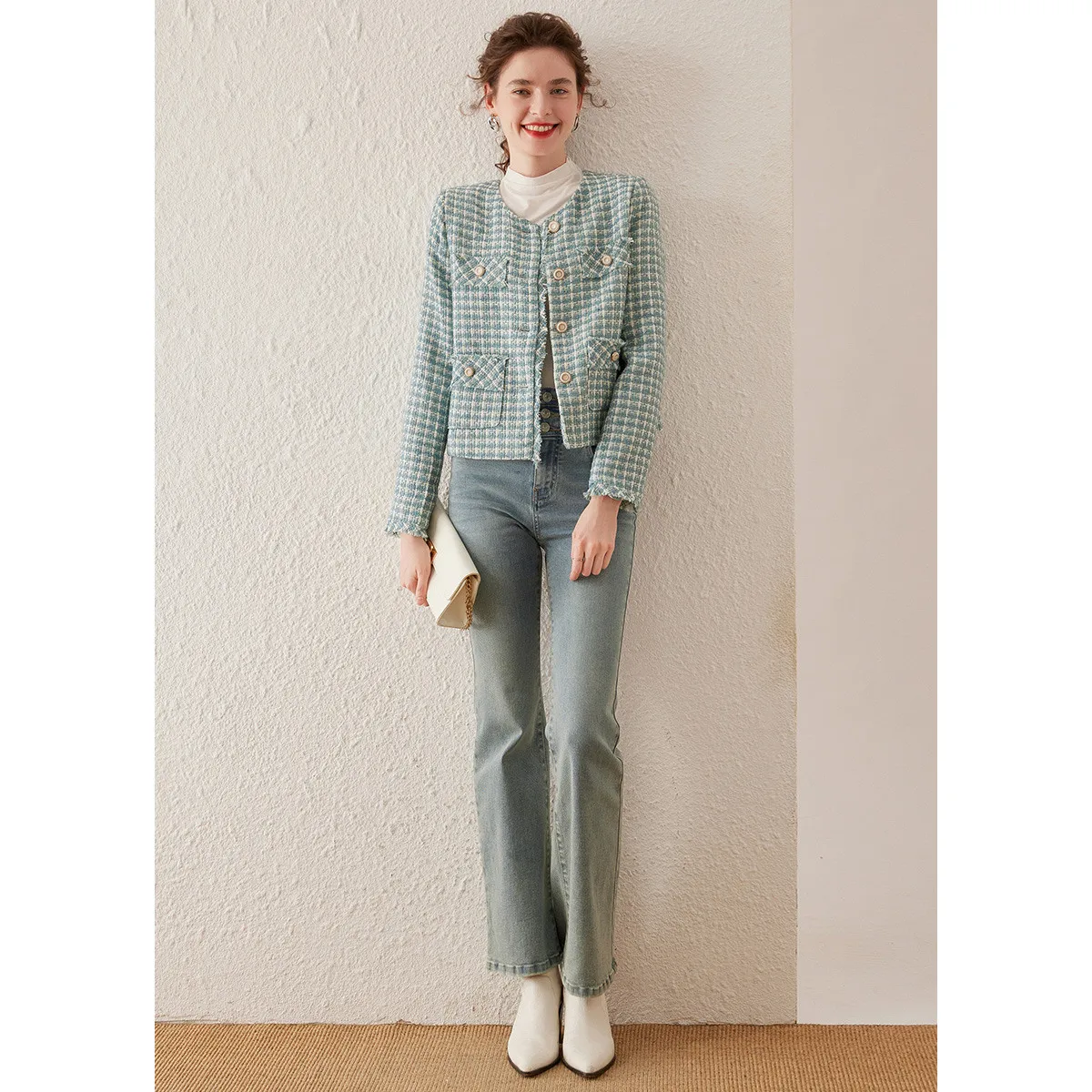 Louis yao jaquetas femininas 2025 primavera/outono elegante moda em torno do pescoço commuter cardigan feminino topo