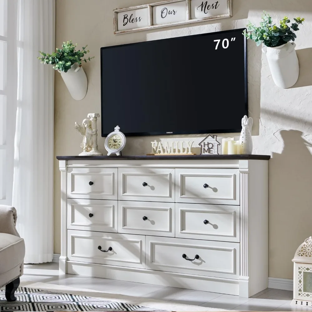 

8 Drawers Dresser for Bedroom, Wide Large Dressers & Chests of Drawers w/Roman Column, Storage Dressers Organizer for Bedroom