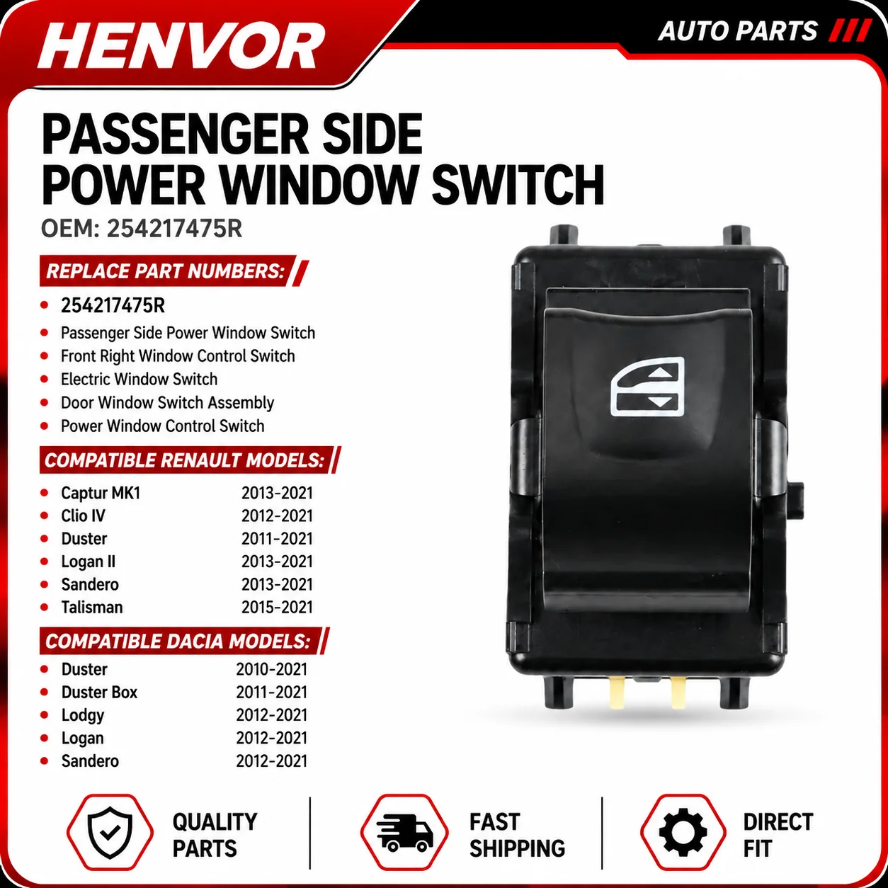 Passenger Side Power Window Switch 254217475R For Renault Captur Clio IV For Dacia Duster Logan Sandero