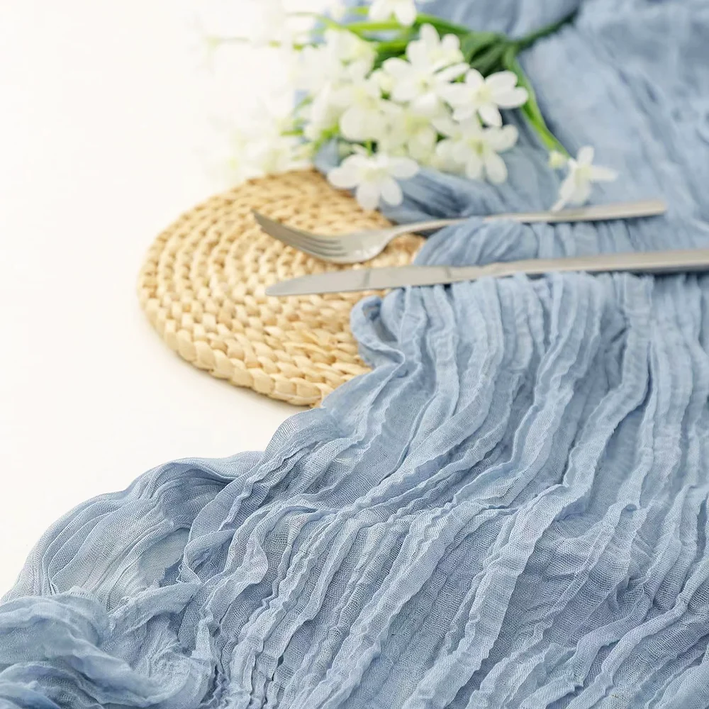 Dusty Blue Boho Gauze Cheesecloth Table Runner Rustic Sheer Table Runner Cheese Cloth Wedding Bridal Shower Birthday Party Decor