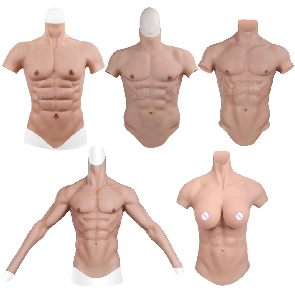 U-Charmmore Oil-Free Silicone Muscle Suit Fake Belly Body For Cosplayers Bodybuilding Chest Man Crossdresser Cosplay