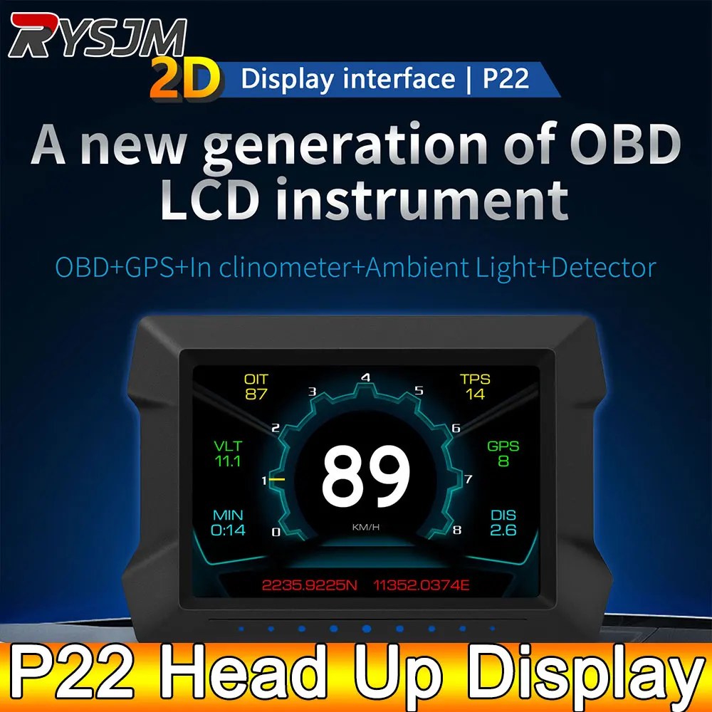 AD P22 GPS Speedometer with Alarm Water Temperature Voltage Fuel Consumption Clock Car LCD OBD2 Head-up Display Digital Gauge