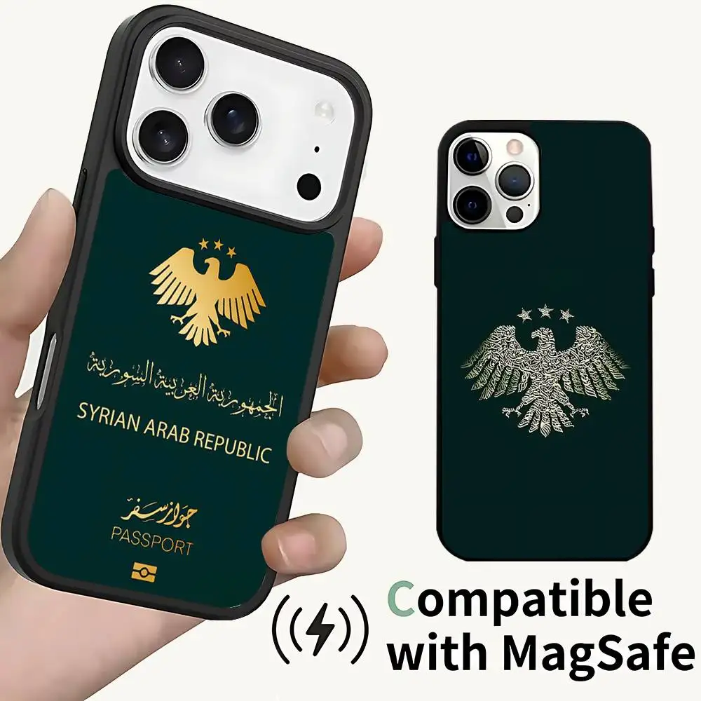 

Чехол с логотипом S-Syrian A-Arab Republic для iPhone 17,16,15,14,13,12,11, Pro, Max, Plus, Mini, SE4, E с магнитной беспроводной зарядкой Magsafe