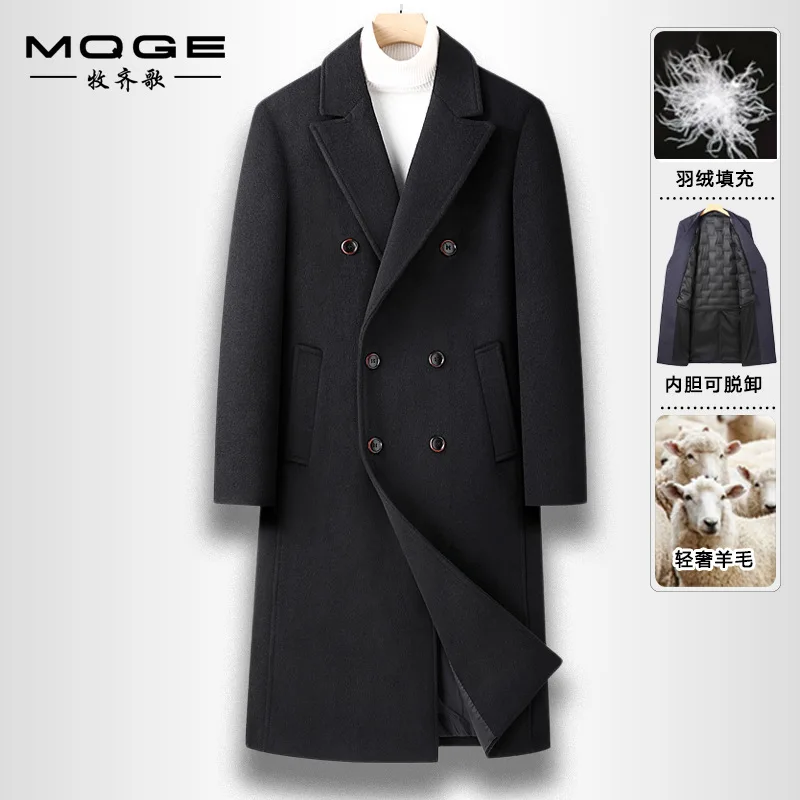 

Autumn Winter New Fashion Men's Solid Color Double-breasted Turn-down Collar Long Sleeve Casual Trendy Wool Jackets Male Coats