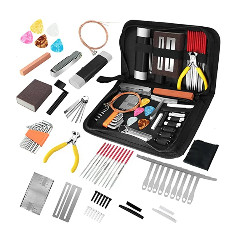 

Y49A-79Pcs Guitar Tool Kit Guitar Replacement Parts Accessories Guitar Repair Kit With Guitar String Plectrum Bridge Pins Gauges
