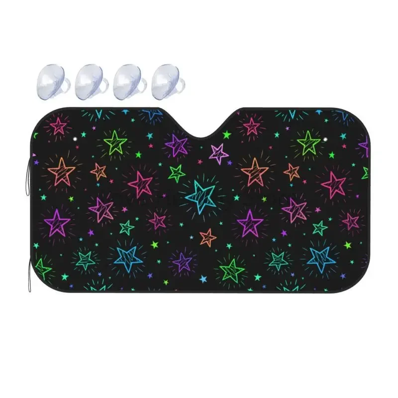 

Colorful Neon Rainbow Bright Stars Car Front Windshield Sun Shade Blocks Uv Rays Sun Visor Protector Auto Sunshade for Truck SUV