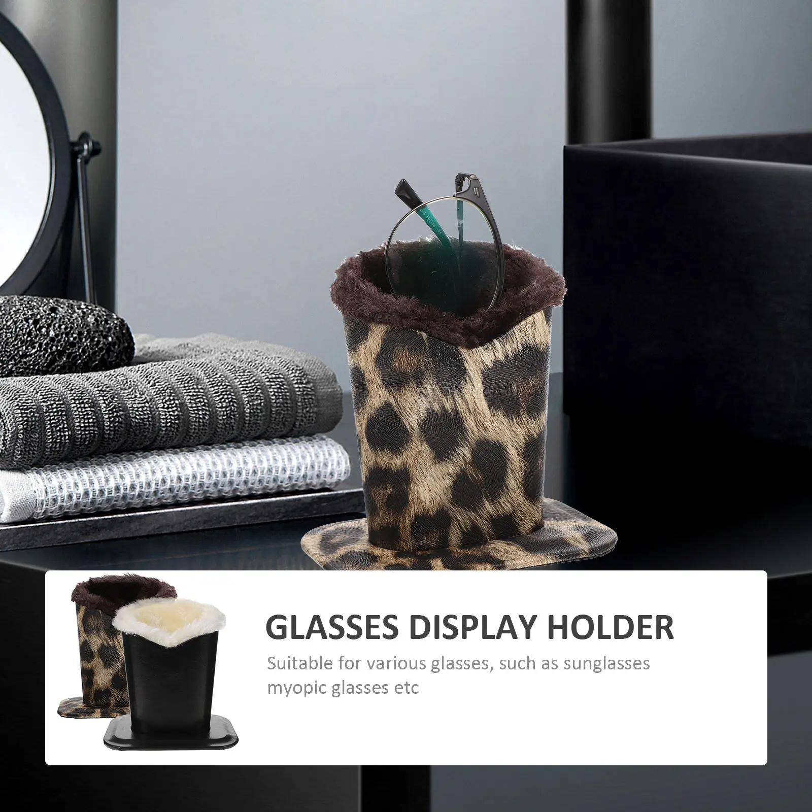 2Pcs Eyeglasses Holder Case PU Compact Desktop Stand Storage Box for Glasses Sunglasses Blue Light Glasses