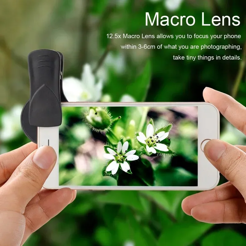 Super Wide Angle Phone Lens Kit, Lente de Câmera HD para iPhone 6S 7 Xiaomi All Cellphone, 0.45x Super Wide Angle, 12.5x Super Macro Lens, 1Pc