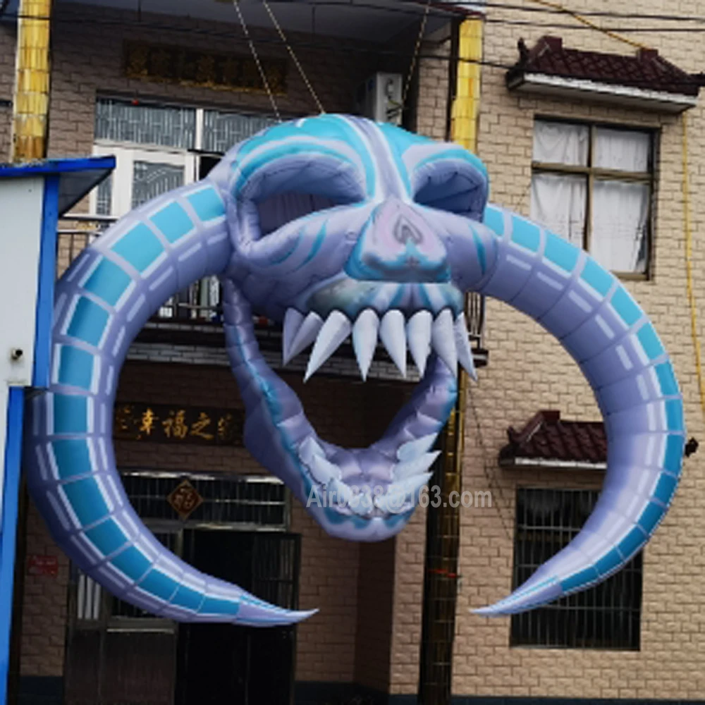 Outdoor Horned Inflatable Skull Arch Giant Airblown Hell Skull Skeleton Head Entrance Archway For Halloween Party Decoration