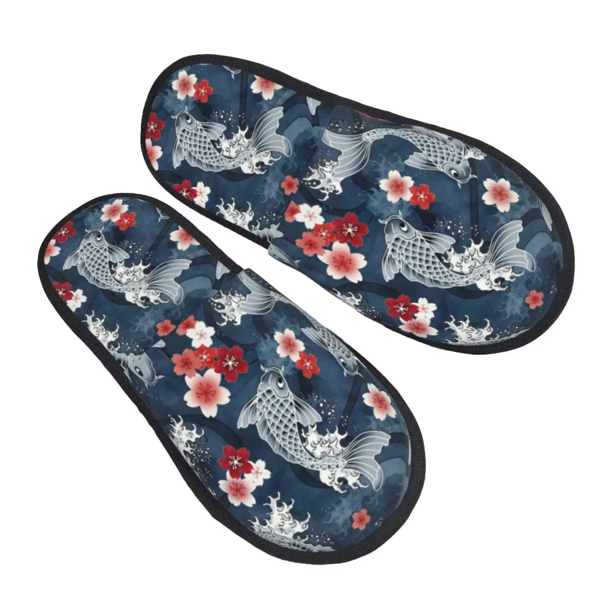 Custom Koi Cherry Sakura Blossom Memory Foam Slippers Women Comfy Warm Flower Floral Japanese Asian Fish House Slippers