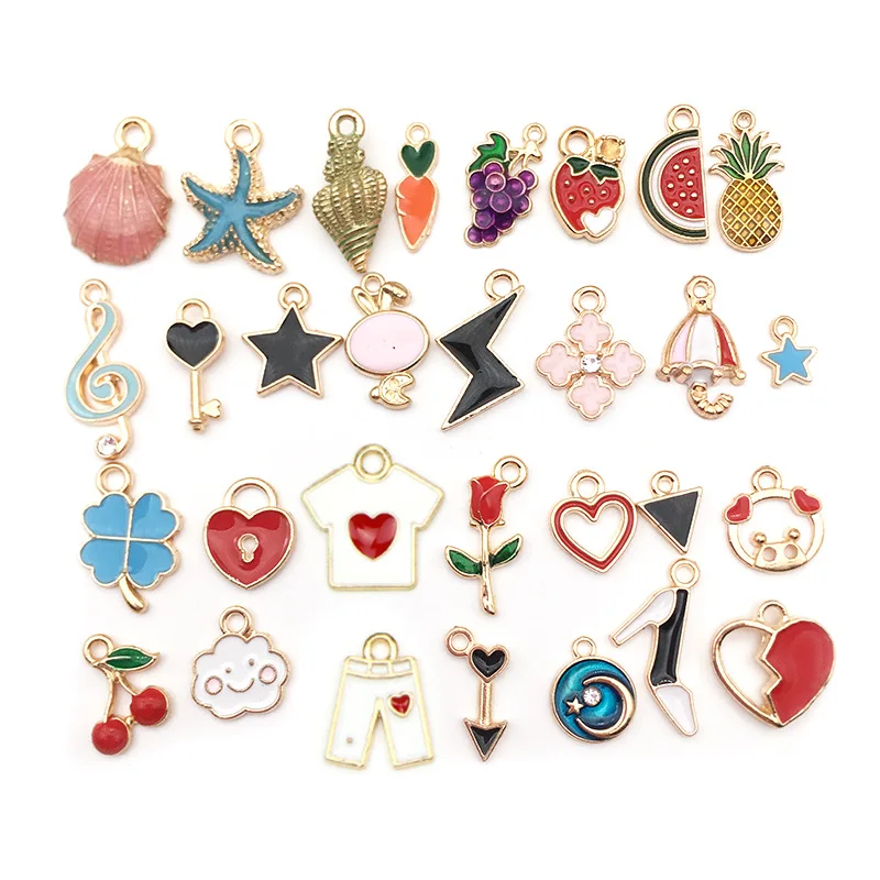 

30PCS Mixed Cartoon Enamel Dangles Designer Charms For Jewelry Making Handmade DIY Pendant Necklace Bracelet Accessaries