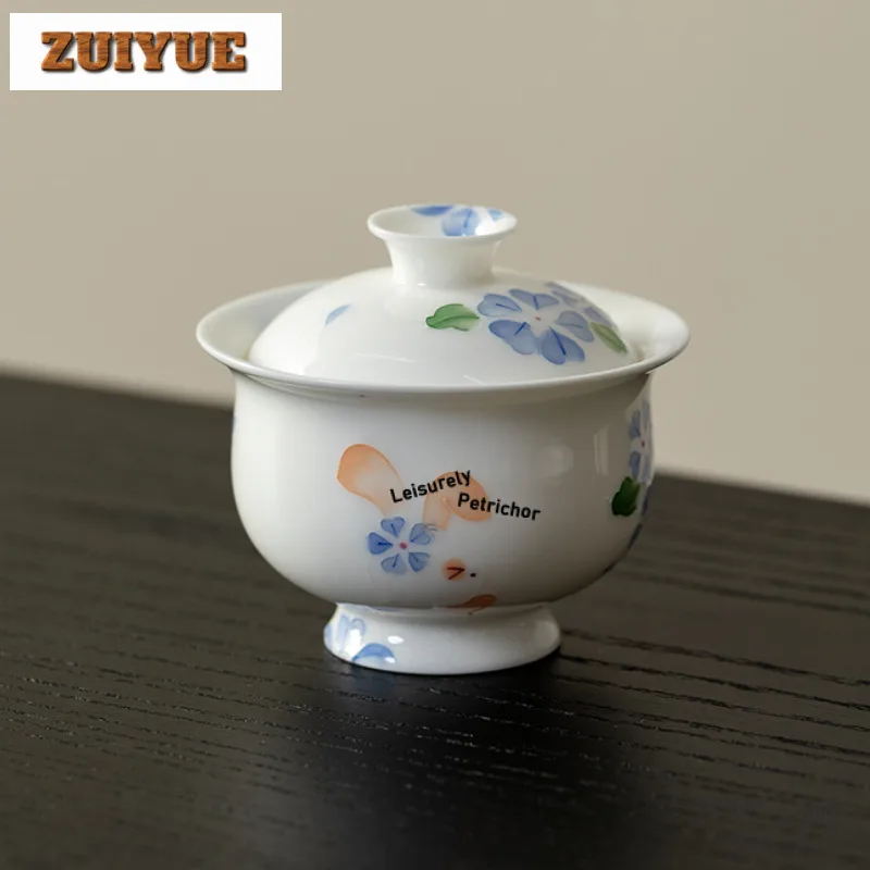 

150 мл Роскошная чайная вареница с ручной росписью Rabbit Flower Gaiwan, чайная чаша с крышкой, комплект чайника, крышка, миска, китайский чайный сервиз, подарок