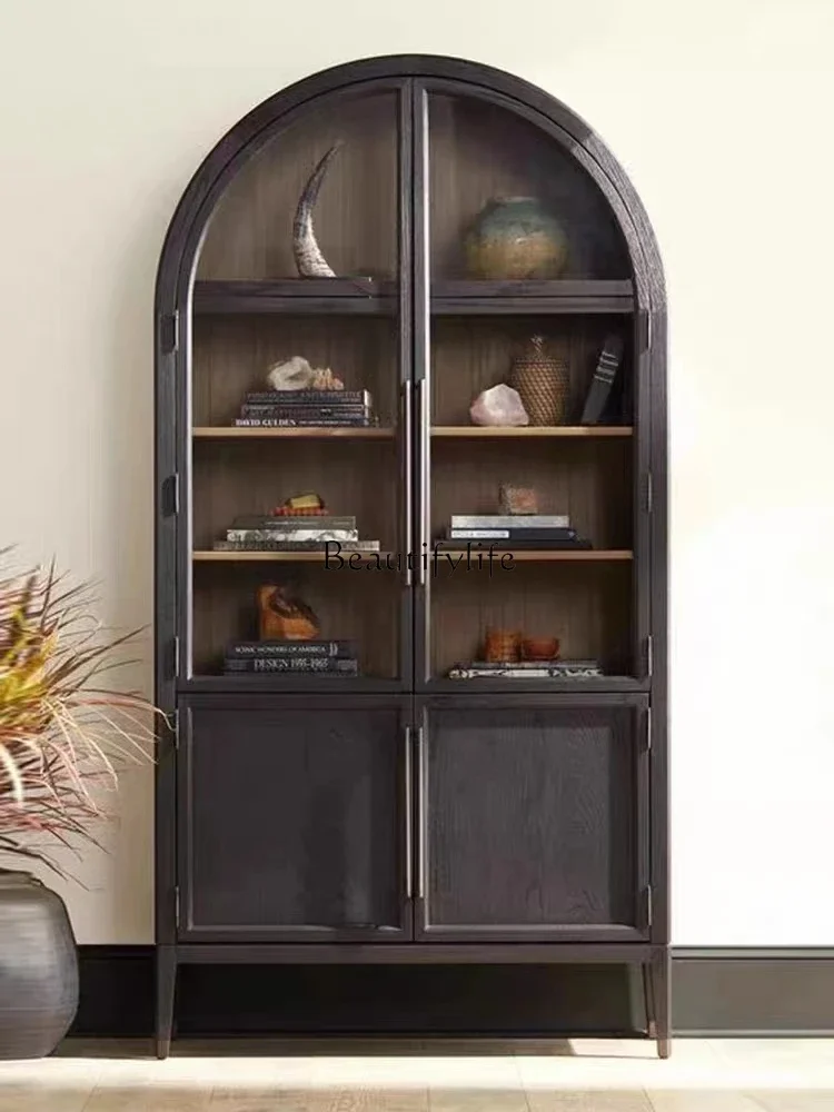 

ls 04American light luxury simple solid wood bookcase French black arched bookshelf retro minimalist