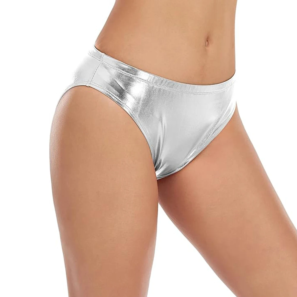 여성용 반짝이는 메탈릭 반바지 미드 웨이스트 스판덱스 발레 운동 재즈 탄성 반바지 댄스 의상