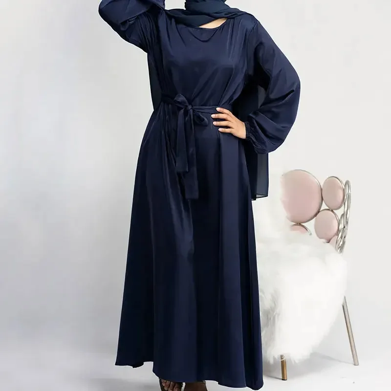 Ramadan Satin Abaya Closed Hijab Dress Turkey Muslim Plain Basic Abayas for Women Dubai Long Dresses Islamic Clothes Kaftan Robe