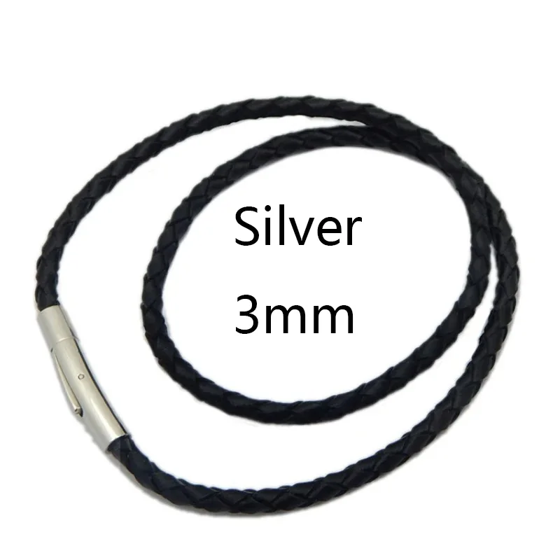 3/4/5/6mm 60cm 80cm Lederkette mit Edelstahl-Verschluss Halskette Choker Schwarz Braun Geflochtene Schnur für Herren Damen Schmuck