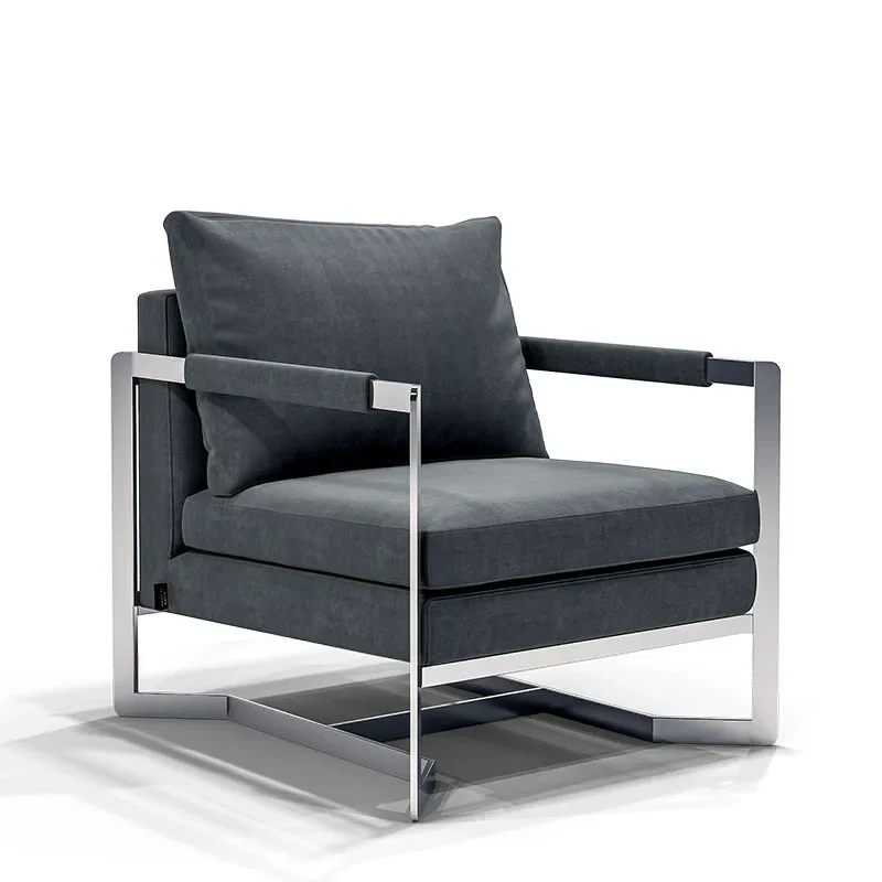 Postmodern simple metal frame single sofa low stool lounge chair set velvet fabric sofa