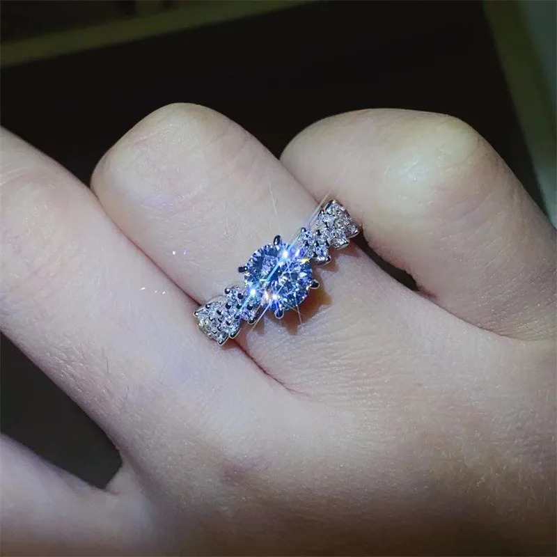 أحجار كريمة SACE GRA حلقة مويسانيتي معتمدة للنساء ، فضة إسترليني ، خواتم ذهب أبيض عيار 18 قيراط ، لون D ، 1 قيراط ، مجوهرات راقية