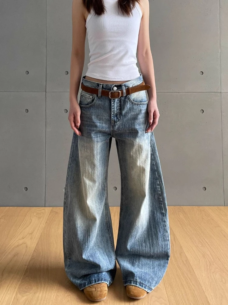 

HOUZHOU Y2k Vintage Blue Jeans Women Harajuku Baggy Washed Denim Trousers Female Korean Fashion Retro Streetwear Wide Leg Pants