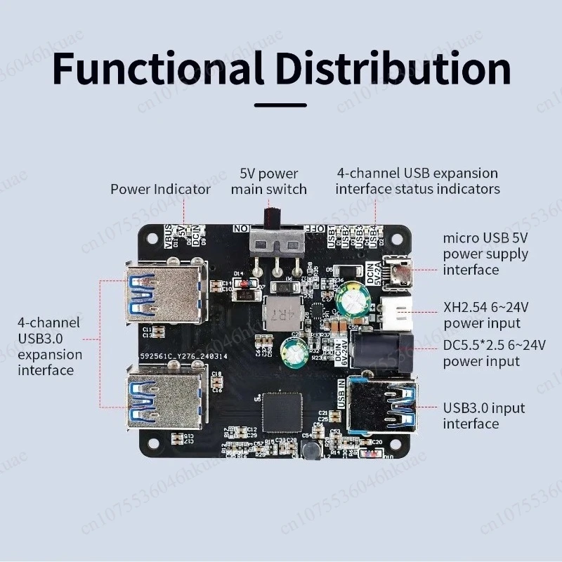 USB 3.0 Splitter, 4-Port USB Hub with Micro Power Supply 9-24V, for Robotic Equipment