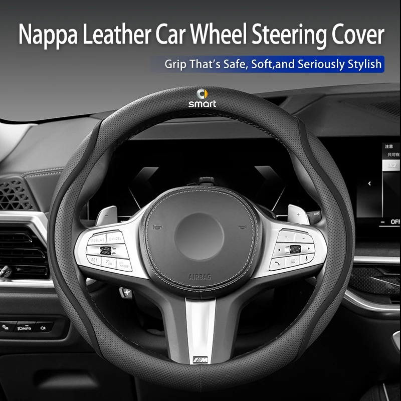 Nappa Leather Car Wheel Steering Cover Non-slip Cover Accessories For Smart Fortwo 451 450 EQ Forfour Coupe Cabrio Crossblade