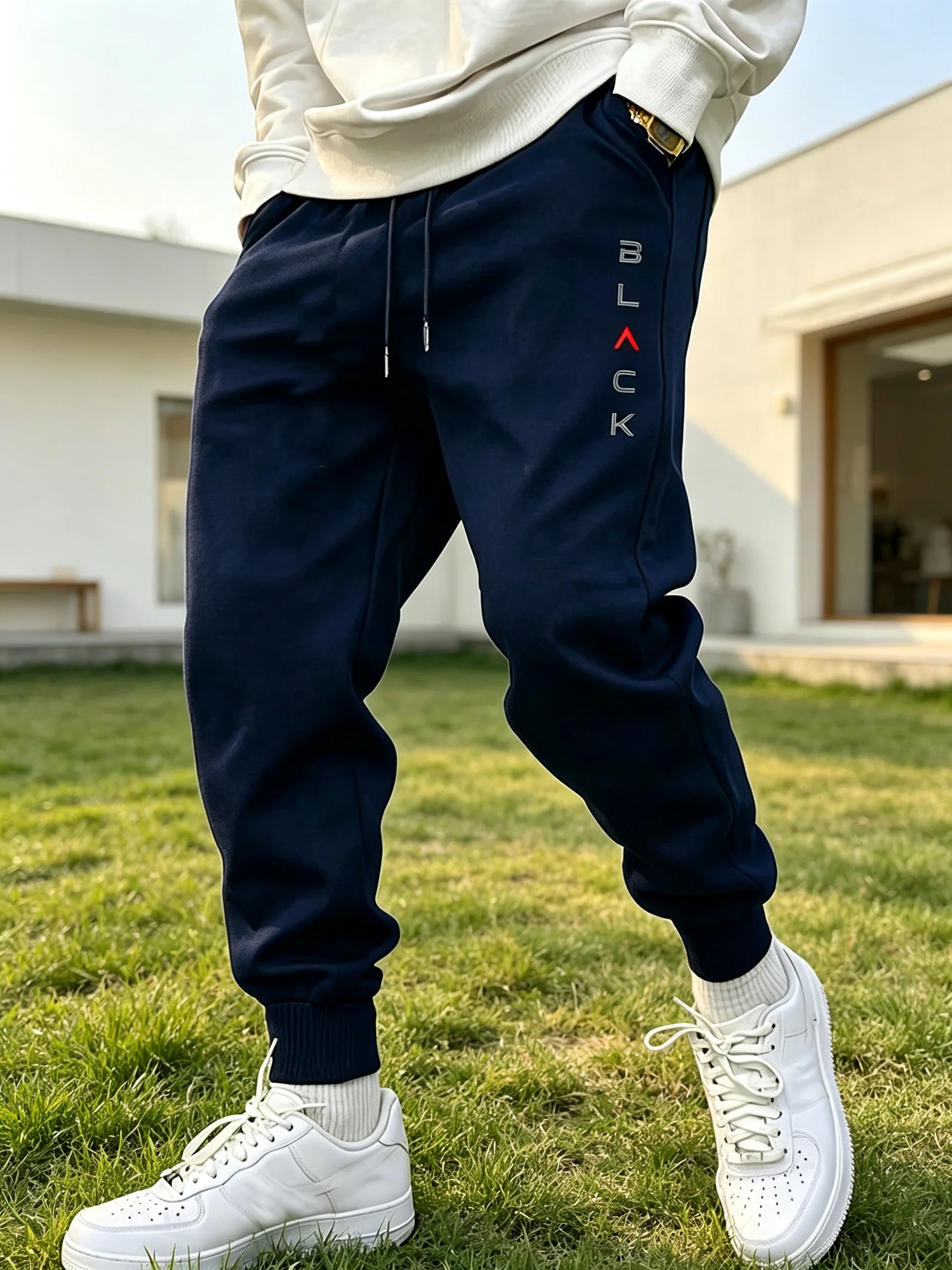 Schwarze Herren-Sporthose mit Schriftzug, Urbane Casual-Mode-Hose, Ganzjährig für Zuhause und Outdoor, Bequeme Weiche Jogginghose, Herrenbekleidung – Detail 20