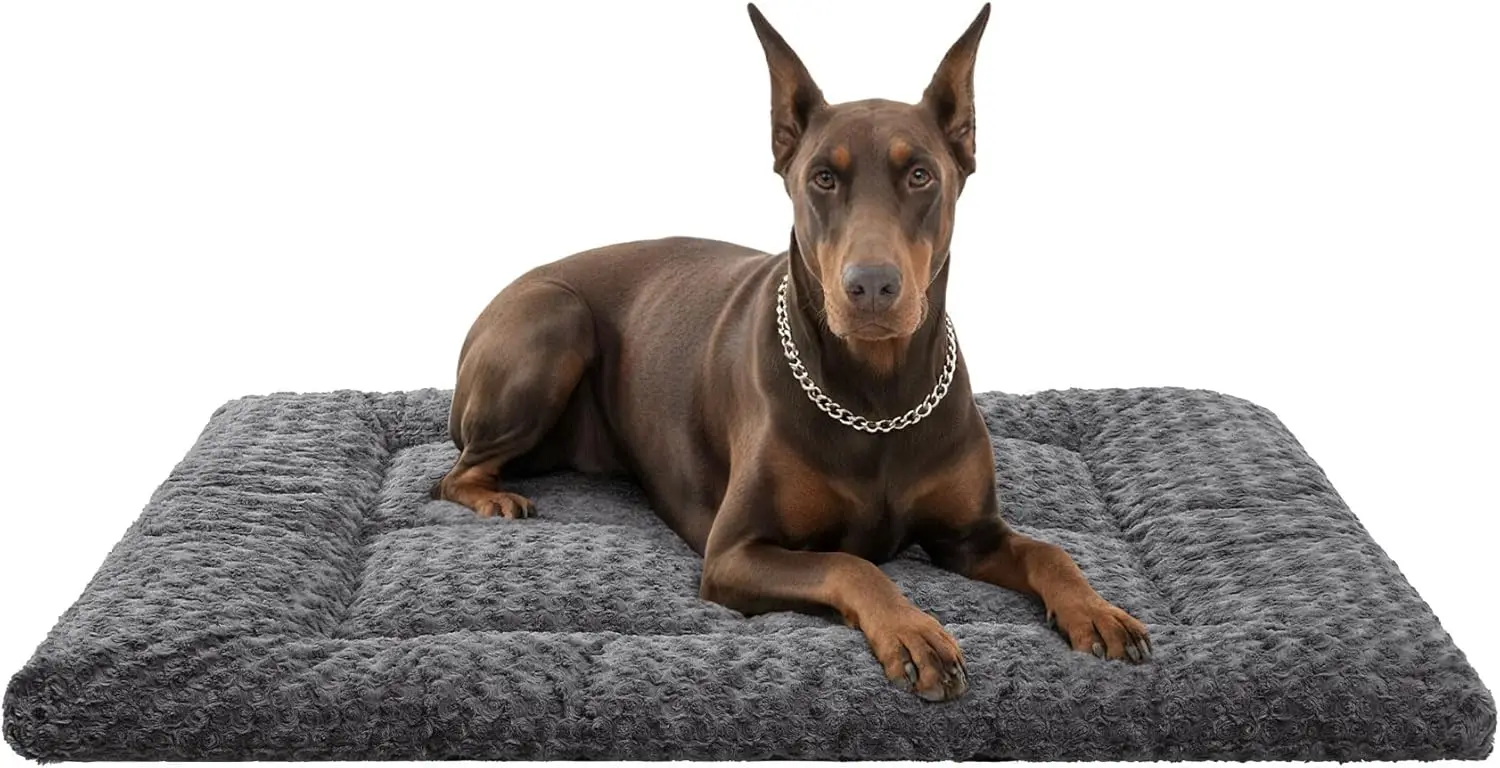 

Мягкий моющийся коврик-лежанка для собак, плюшевый матрас для питомцев с нескользящим дном для больших, средних и маленьких собак, серый