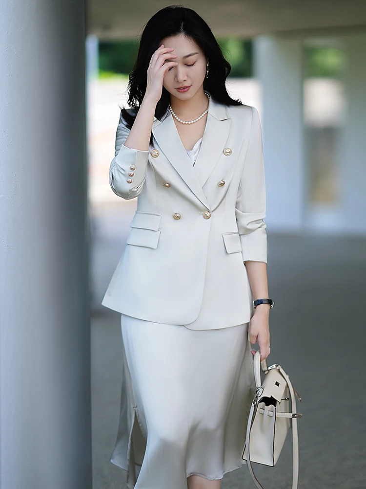 

een Double-Breasted Suit Set Women's Faionable Lady Sle Spring Autumn New Arrival Polyester Long Sve A-Line Skirt