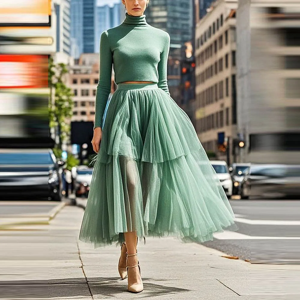 Dusty Green Tulle Skirts Two Layers Girls Women Lady Birthday Skirt Custom Made Ankle Length Maxi Women Saias