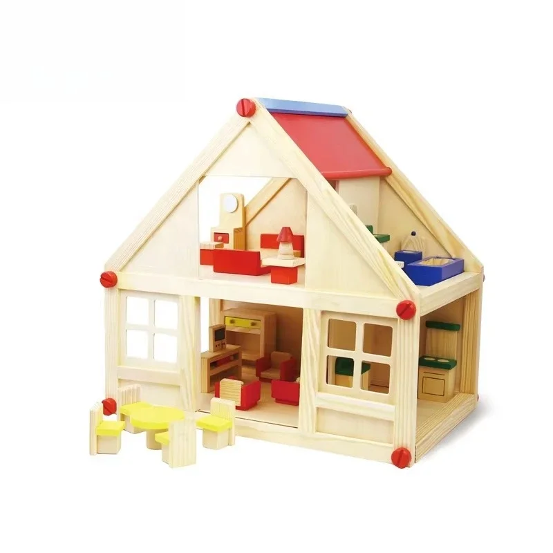 

Wooden doll house Other preschool furniture Pretend game Color box Material Test Society 100 pieces