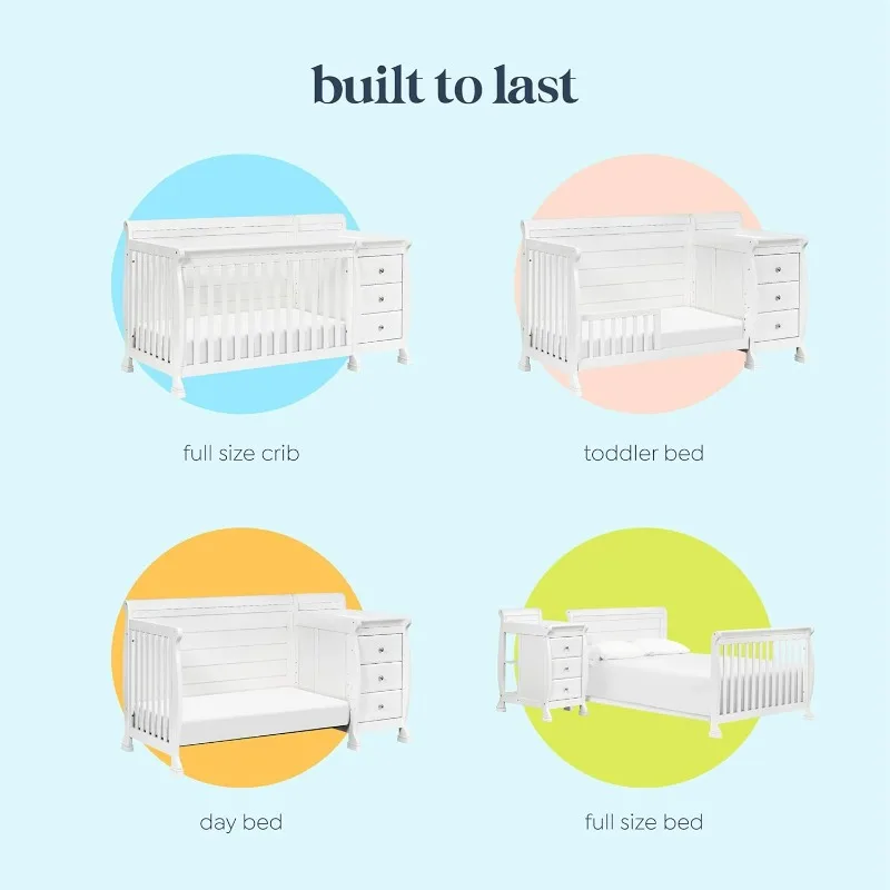 4-in-1 Convertible Crib and Changer Combo in White