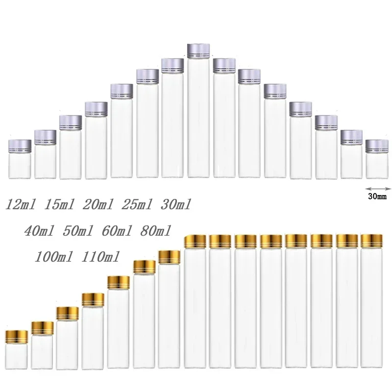 30 Stuks 12 Ml-110 Ml Aluminium Deksel Glazen Fles Mini Platte Reageerbuis Fles Reizen Snoep opslag Container Voor Party Diy Gift
