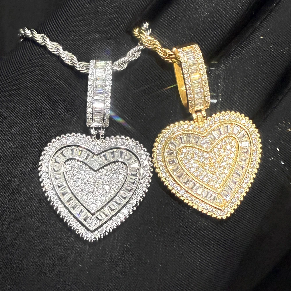 

Hot New Fashion Lover Bling 5A Cz Heart Pendant Necklace Iced Out Cubic Zirconia Charm Hip Hop Jewelry for Girls Women Gift